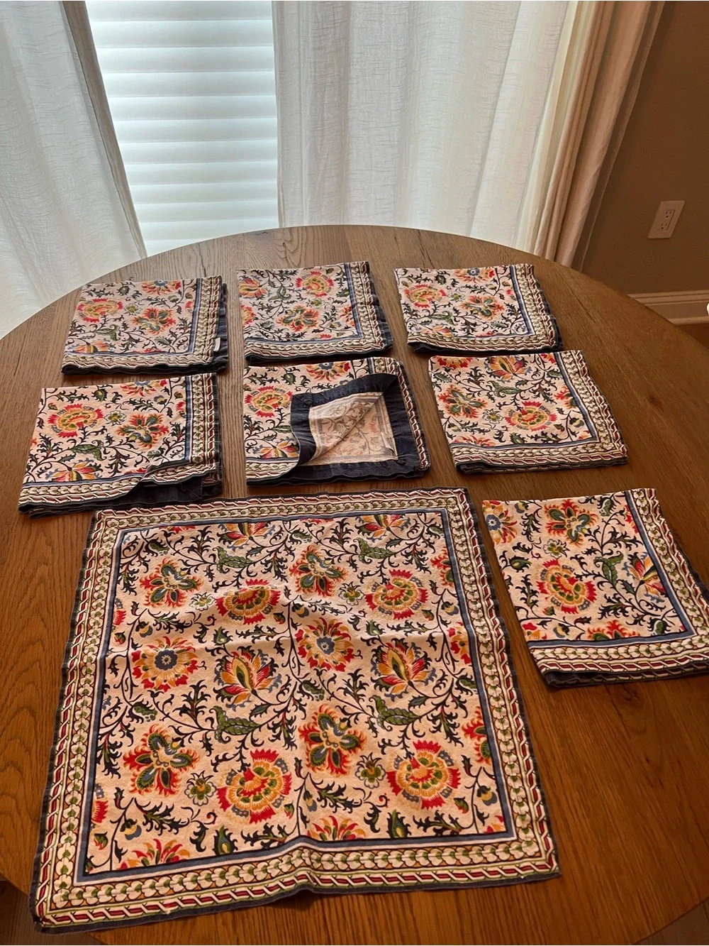 Williams Sonoma set of (8) floral block print napkins vintage linen cottage core